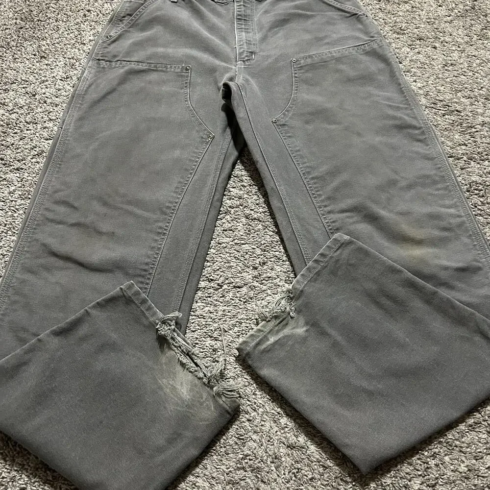 Vintage Carhartt Double Knee Work Pants Duck Canvas Made in USA Faded Gray 38x36
